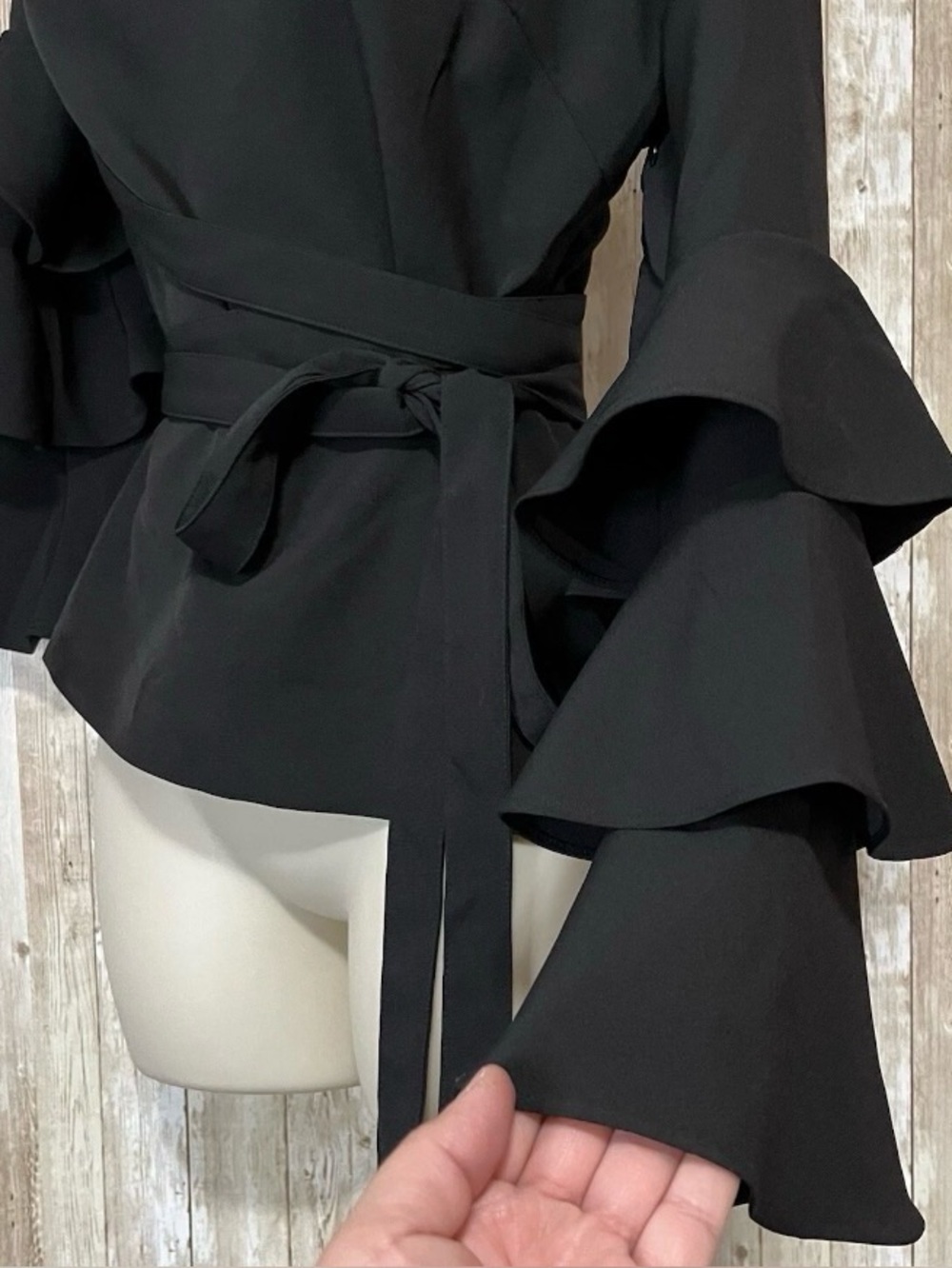 VENUS One Shoulder , Tiered Ruffle Sleeves Belted Blouse |Size 6 - Picture 2 of 9